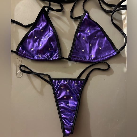 NWOT Sexy Lilac Metallic Crystal Thong Model Dancer Stripper Made in USA Bikini - Picture 3 of 10